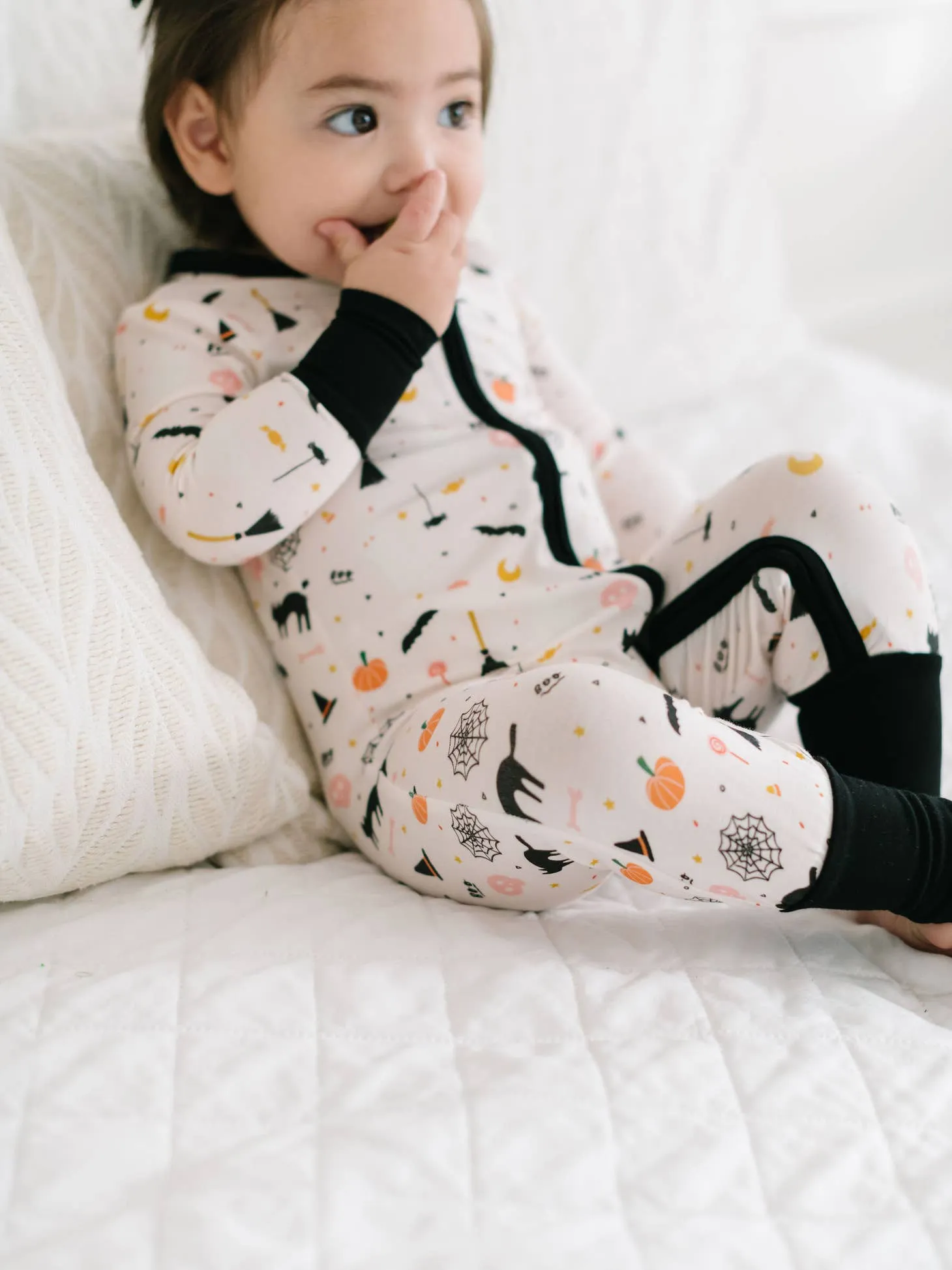 Ollie Jay Halloween Bamboo Baby Double Zip Romper in Spooky Scenes