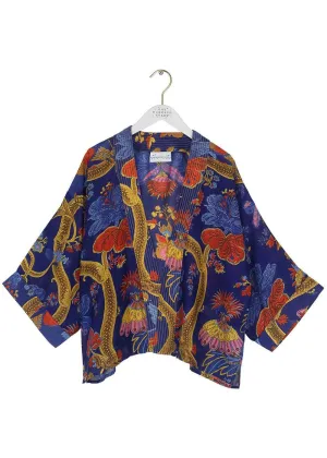 One Hundred Stars Climbing Peacock Short Kimono Royalblue