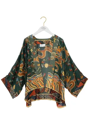 One Hundred Stars Dragon Short Kimono Green