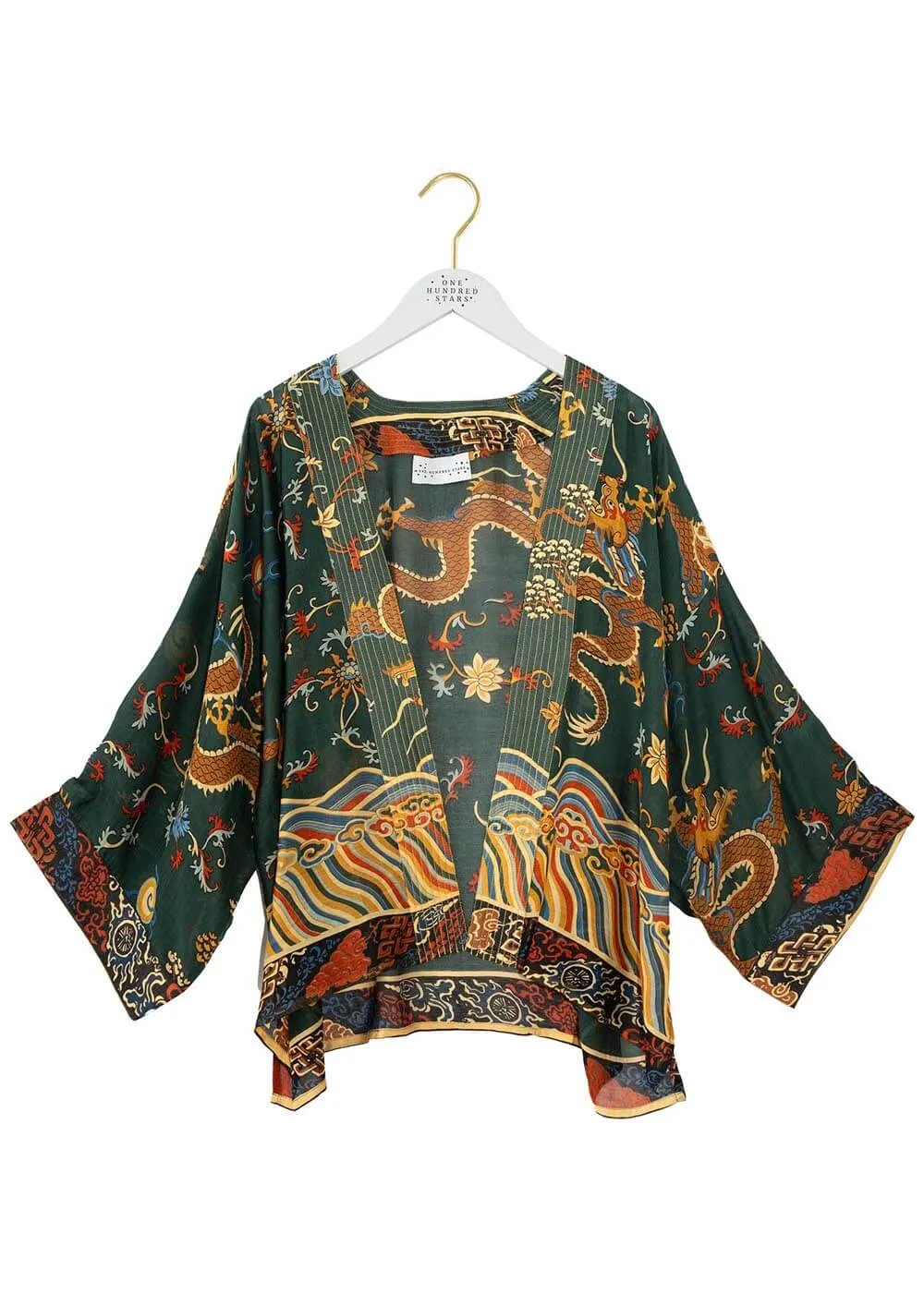 One Hundred Stars Dragon Short Kimono Green