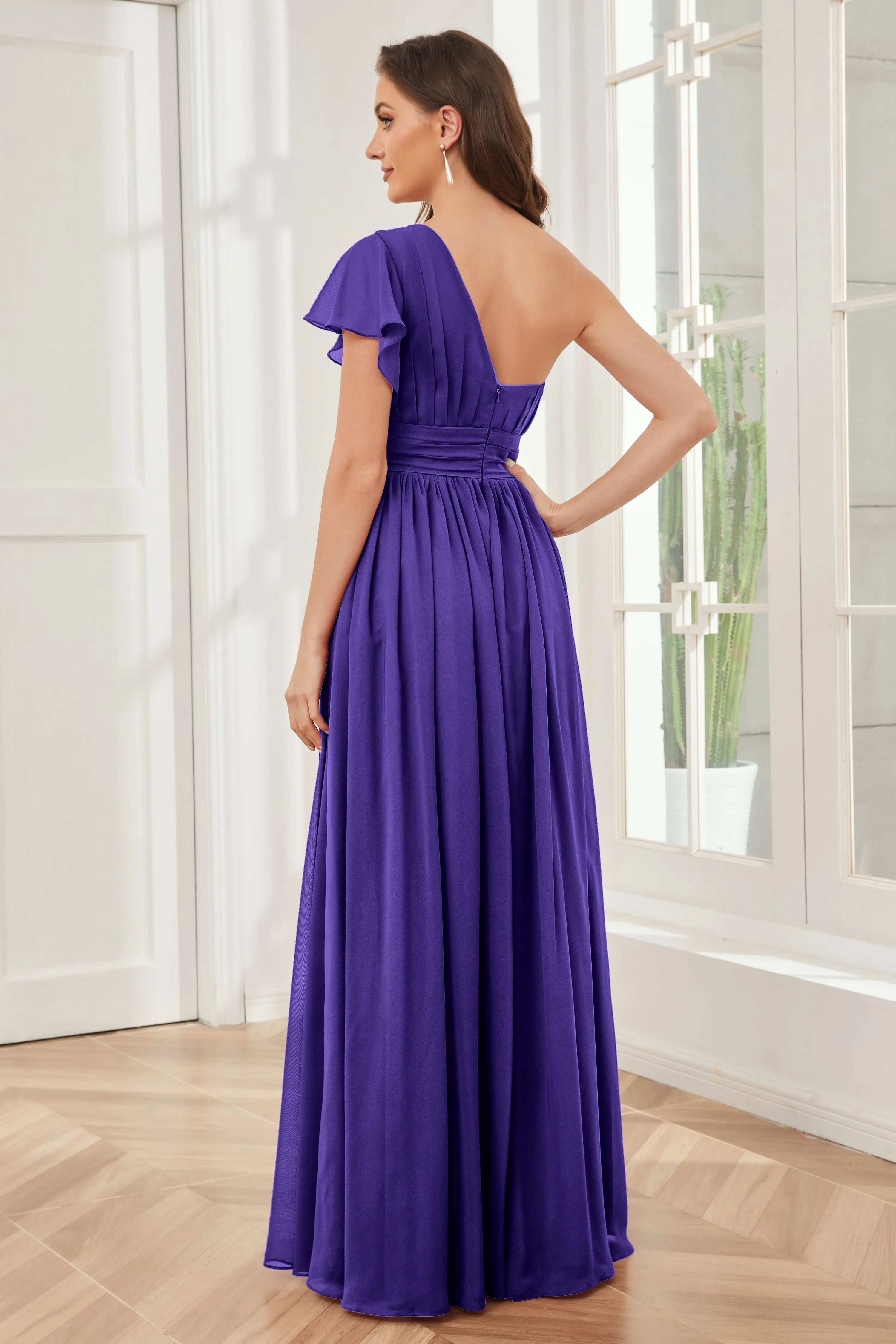 One Shoulder Chiffon Long Bridesmaid Dresses