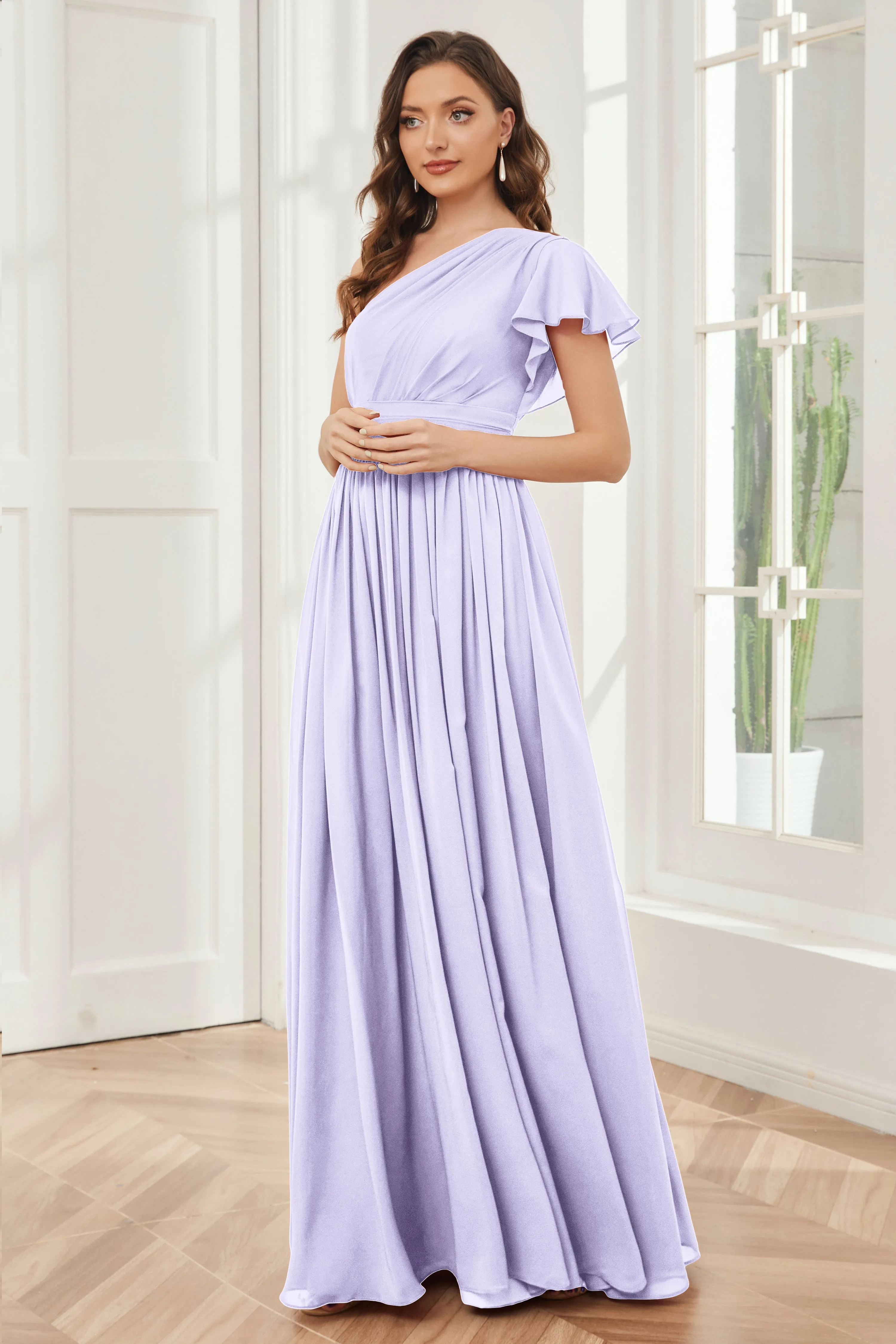 One Shoulder Chiffon Long Bridesmaid Dresses