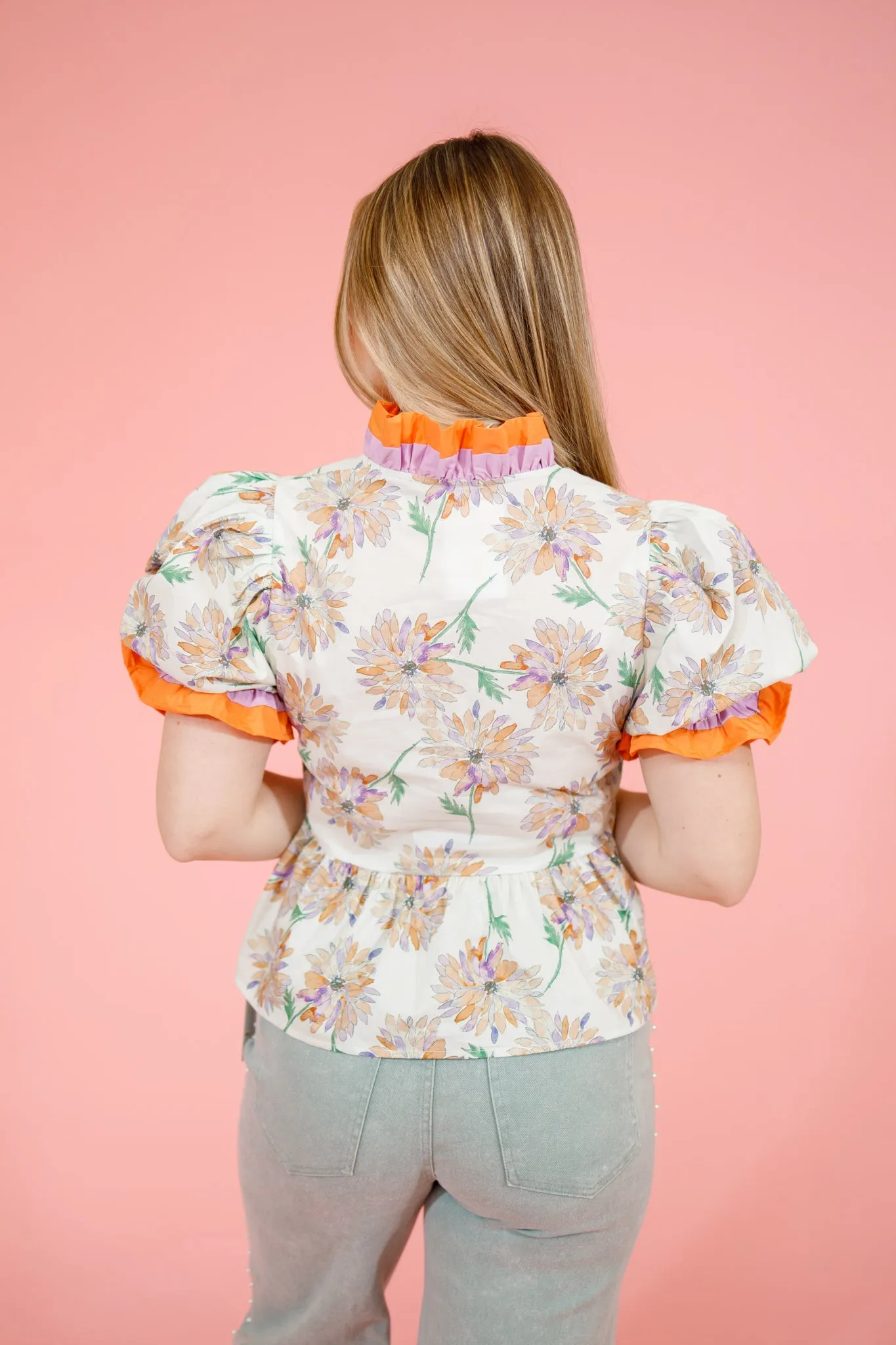 Orange Green Floral Peplum Top