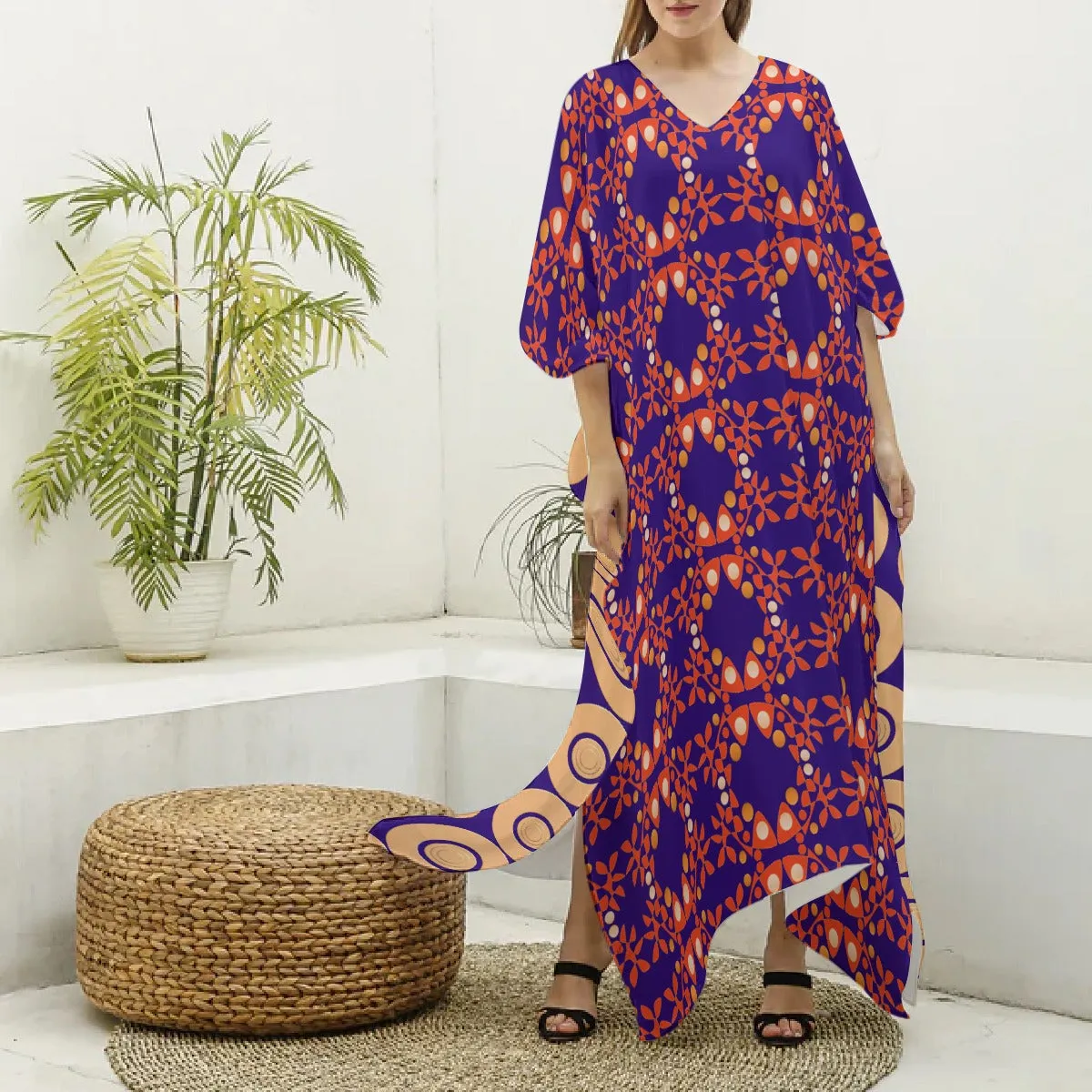 Origen Destination Women's V-neck Patterned Kaftan Robe