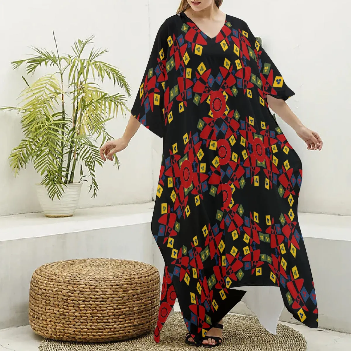 Origen Destination Women's V-neck Patterned Kaftan Robe