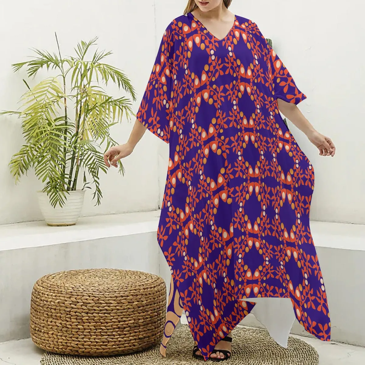 Origen Destination Women's V-neck Patterned Kaftan Robe