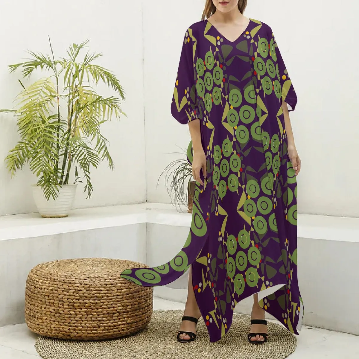 Origen Destination Women's V-neck Patterned Kaftan Robe