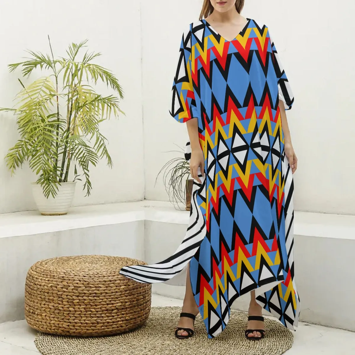 Origen Destination Women's V-neck Patterned Kaftan Robe