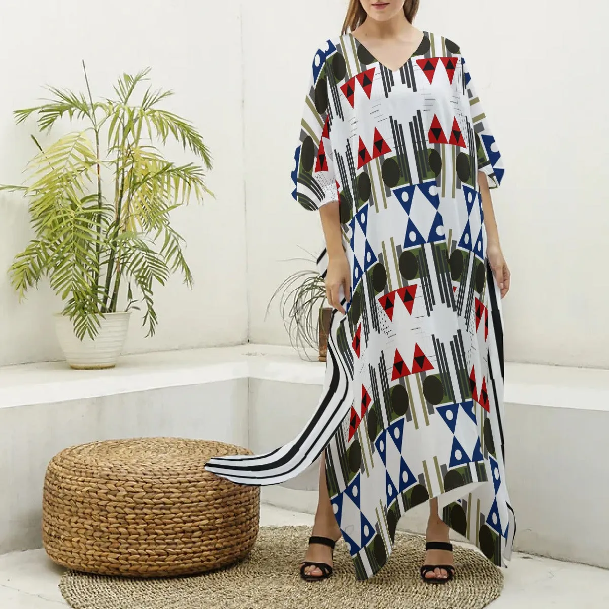 Origen Destination Women's V-neck Patterned Kaftan Robe