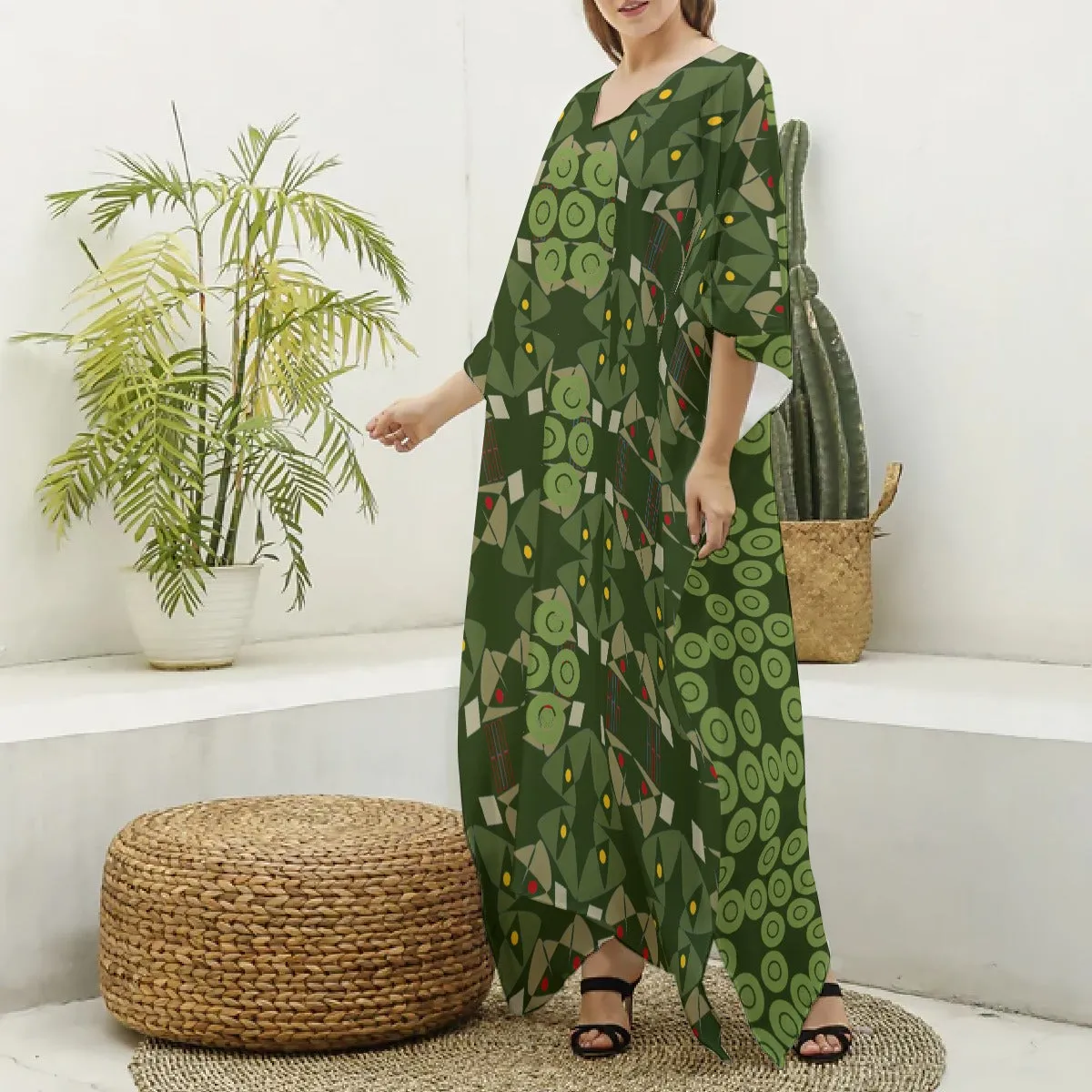 Origen Destination Women's V-neck Patterned Kaftan Robe