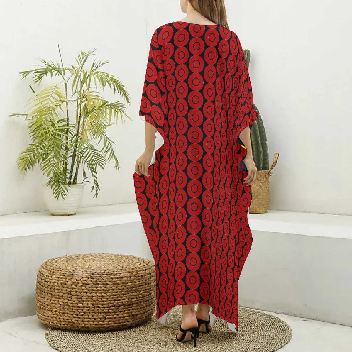 Origen Destination Women's V-neck Patterned Kaftan Robe