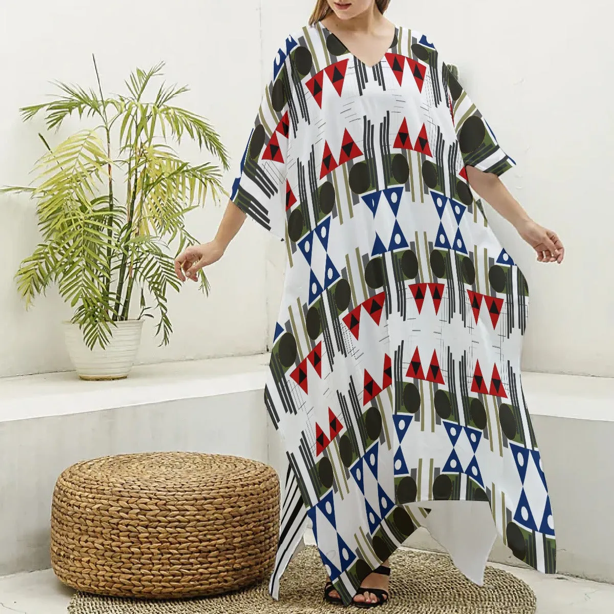 Origen Destination Women's V-neck Patterned Kaftan Robe