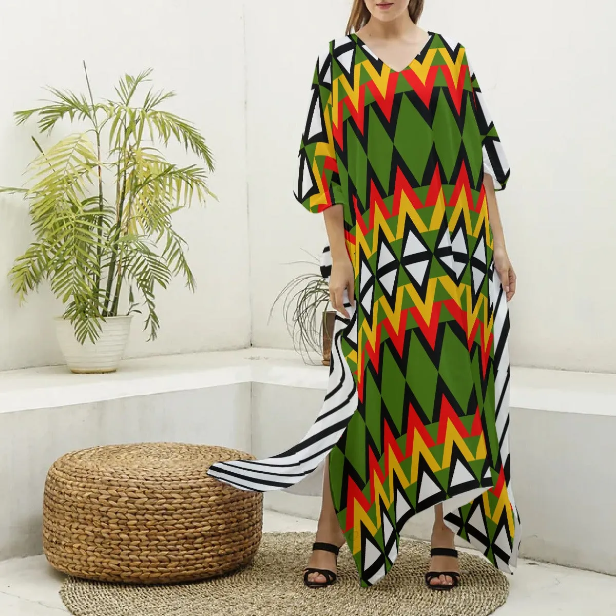 Origen Destination Women's V-neck Patterned Kaftan Robe