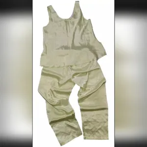 Oscar De La Renta Pink Label Pajama Set Green‎ Medium Satin Silky Tank Capris