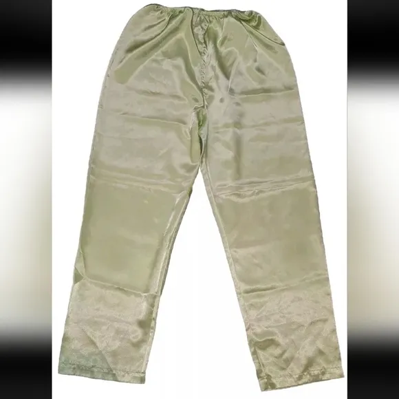 Oscar De La Renta Pink Label Pajama Set Green‎ Medium Satin Silky Tank Capris