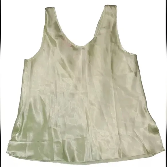 Oscar De La Renta Pink Label Pajama Set Green‎ Medium Satin Silky Tank Capris