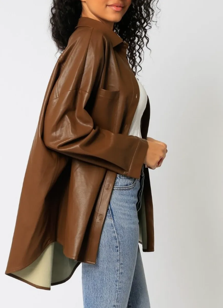 Oversized Faux Leather Shacket