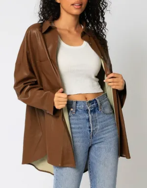 Oversized Faux Leather Shacket