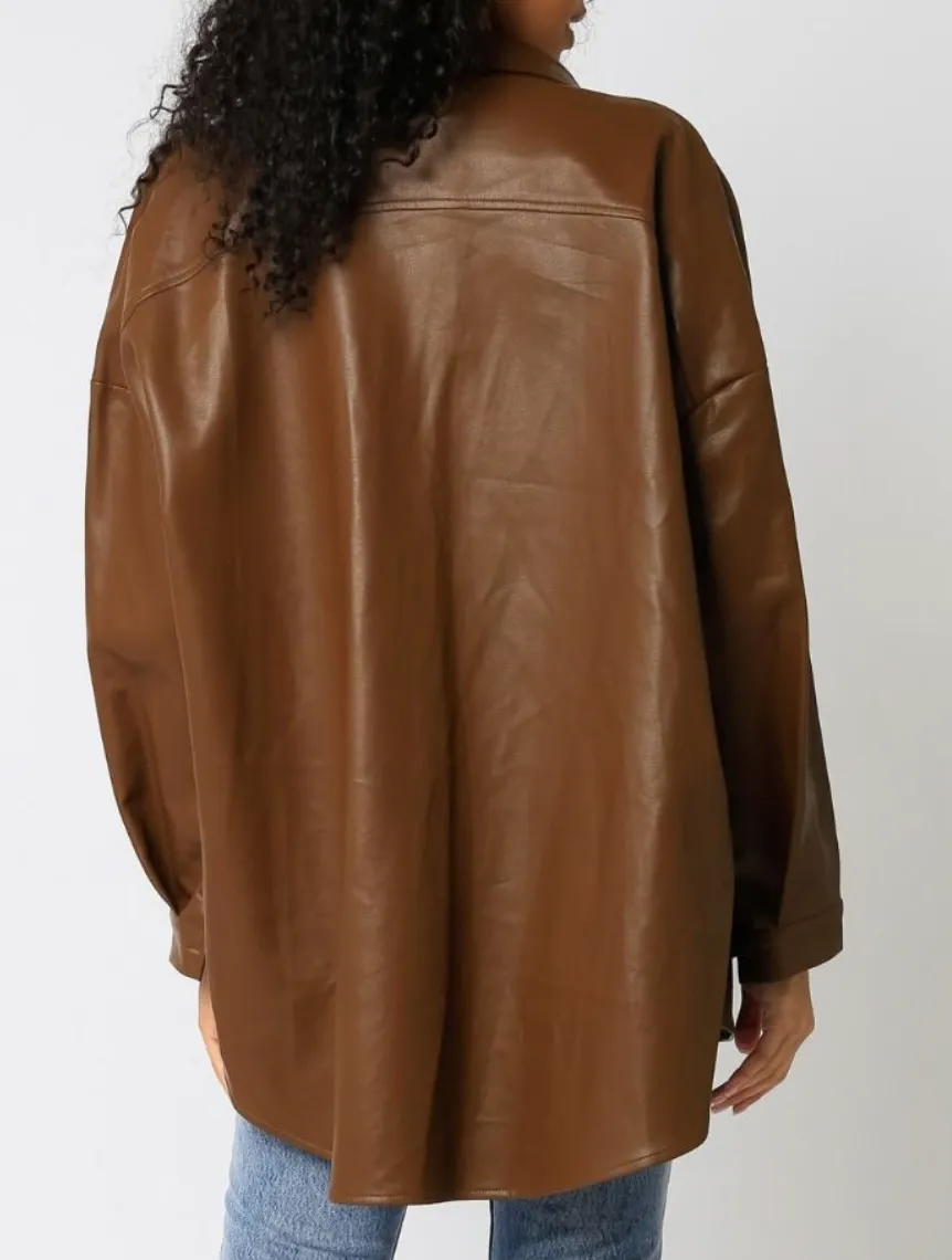 Oversized Faux Leather Shacket