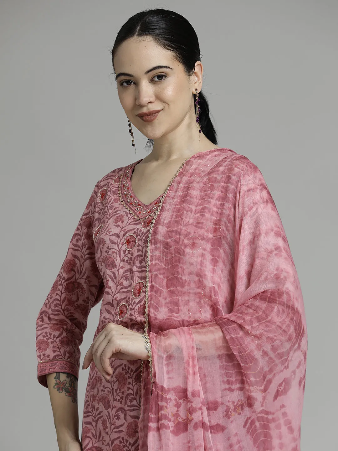 Paisley Printed Cotton Kurta Set With Dupatta