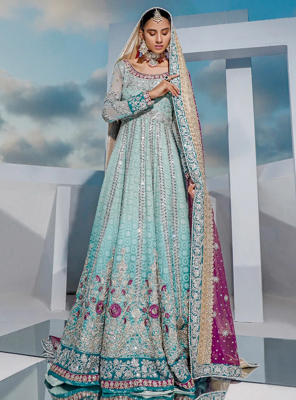 Pakistani Bridal Long Maxi 2020 in Turquoise Color #Y6057