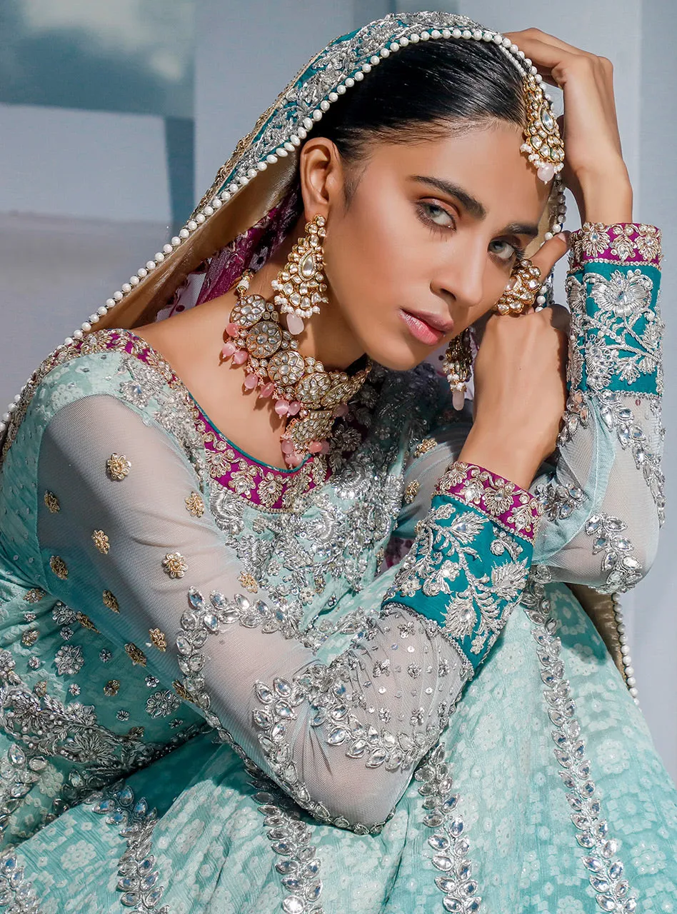 Pakistani Bridal Long Maxi 2020 in Turquoise Color #Y6057