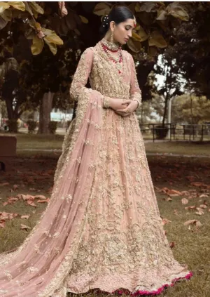 Pakistani Bridal Long Maxi Outfit in Peach Color #N7010