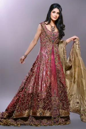 Pakistani Bridal Open Style Maxi in Pink Color #N7077