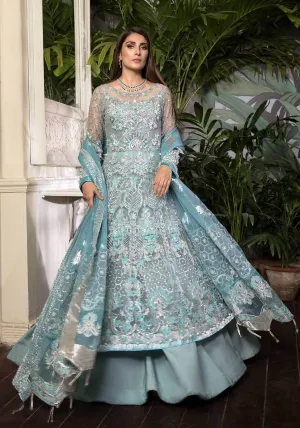 Pakistani Chiffon Frock in Turquoise Color #Y6215