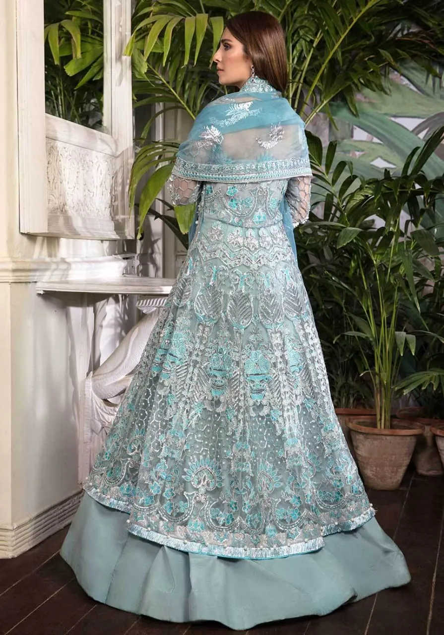 Pakistani Chiffon Frock in Turquoise Color #Y6215