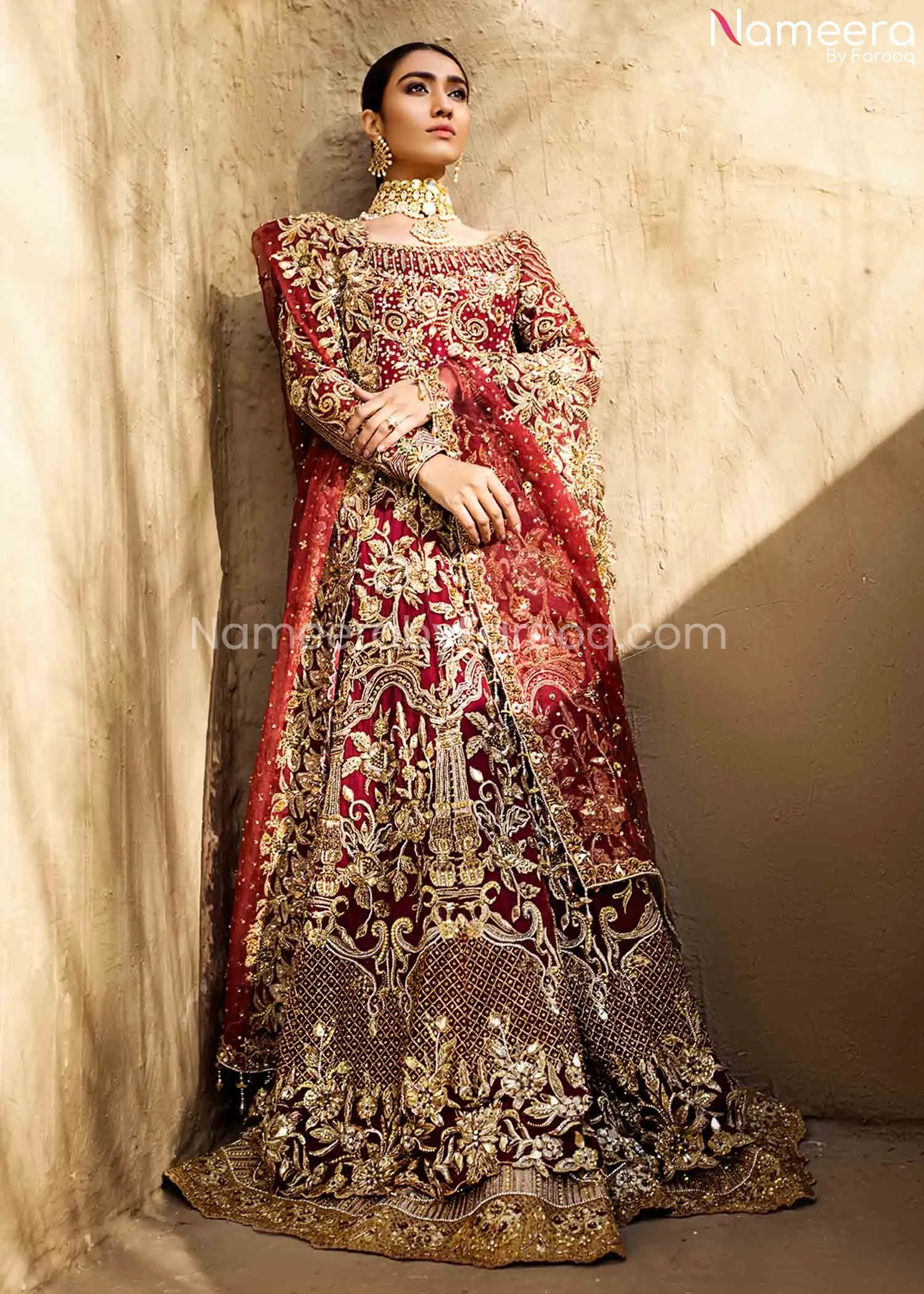 Pakistani Gold Red Bridal Maxi for Wedding 2021 #BR157