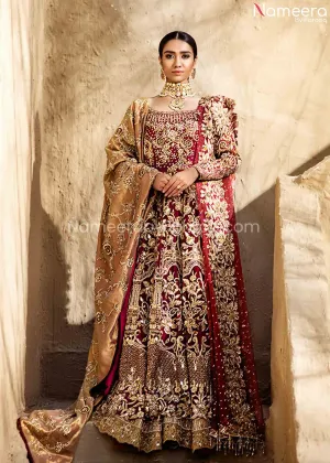 Pakistani Gold Red Bridal Maxi for Wedding 2021 #BR157