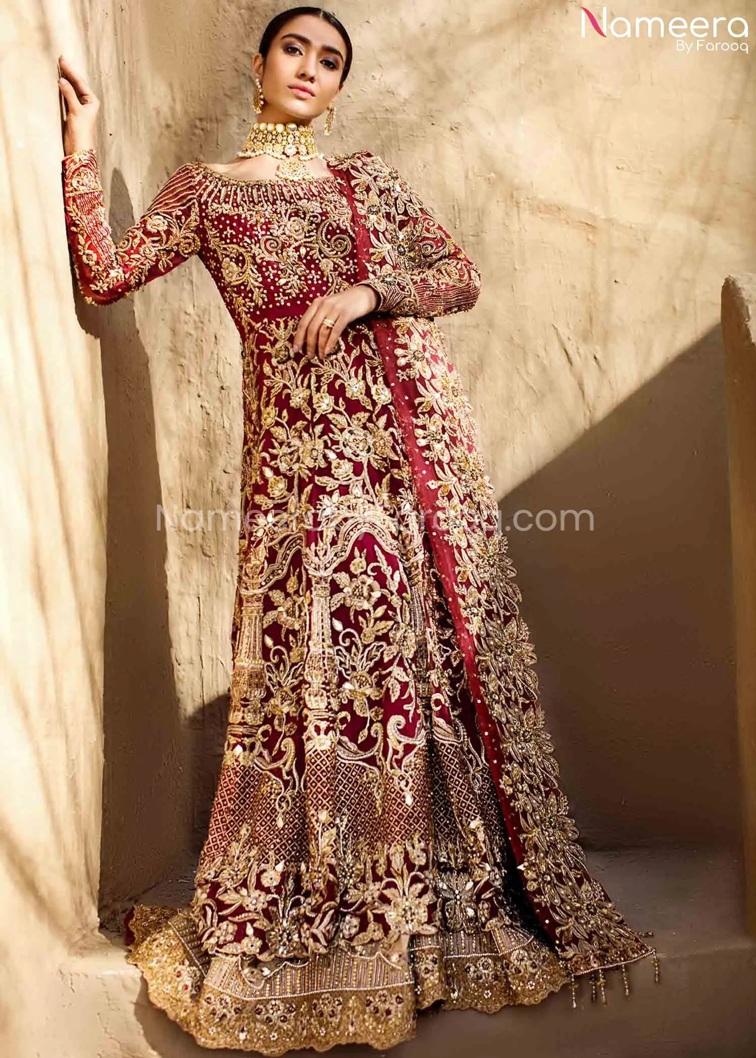 Pakistani Gold Red Bridal Maxi for Wedding 2021 #BR157