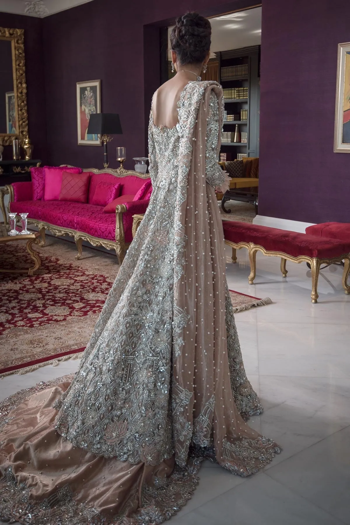 Pakistani Latest Bridal Maxi for Wedding in Peach Color #C2085