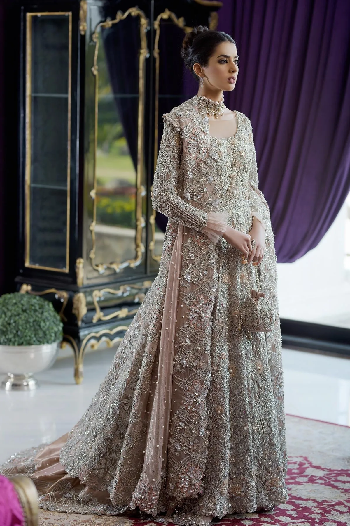 Pakistani Latest Bridal Maxi for Wedding in Peach Color #C2085