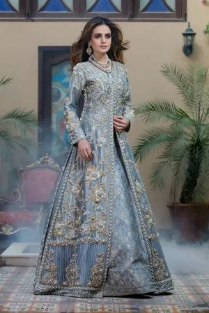 Pakistani Open Style Long Maxi in Gray Color #Y2013