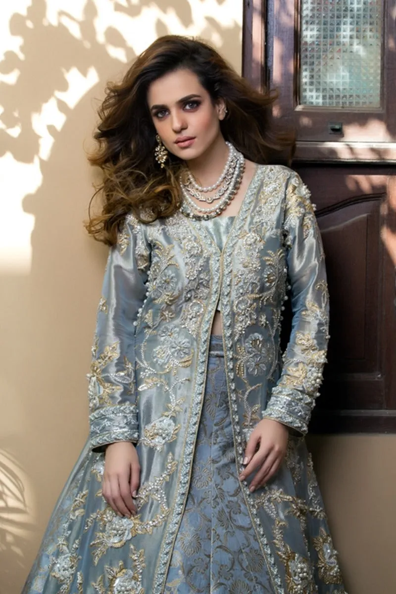 Pakistani Open Style Long Maxi in Gray Color #Y2013