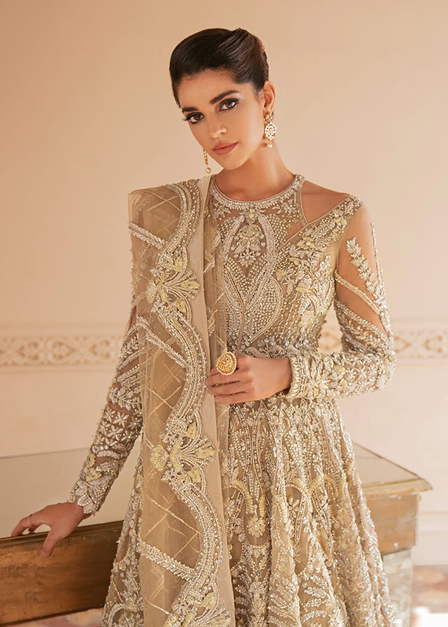 Pakistani White Net Lehenga Bridal Maxi Dress #BN911