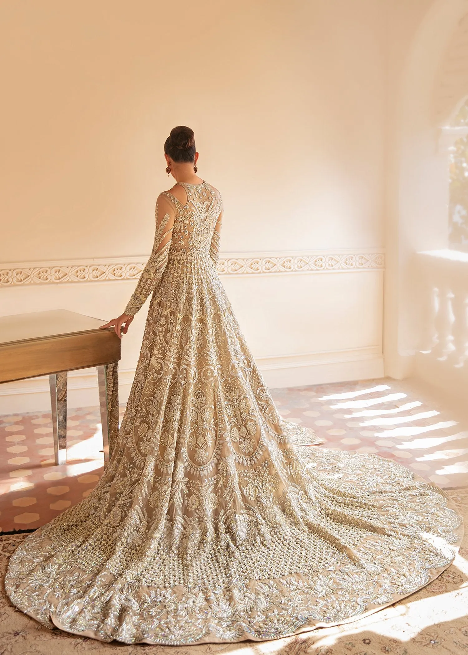 Pakistani White Net Lehenga Bridal Maxi Dress #BN911