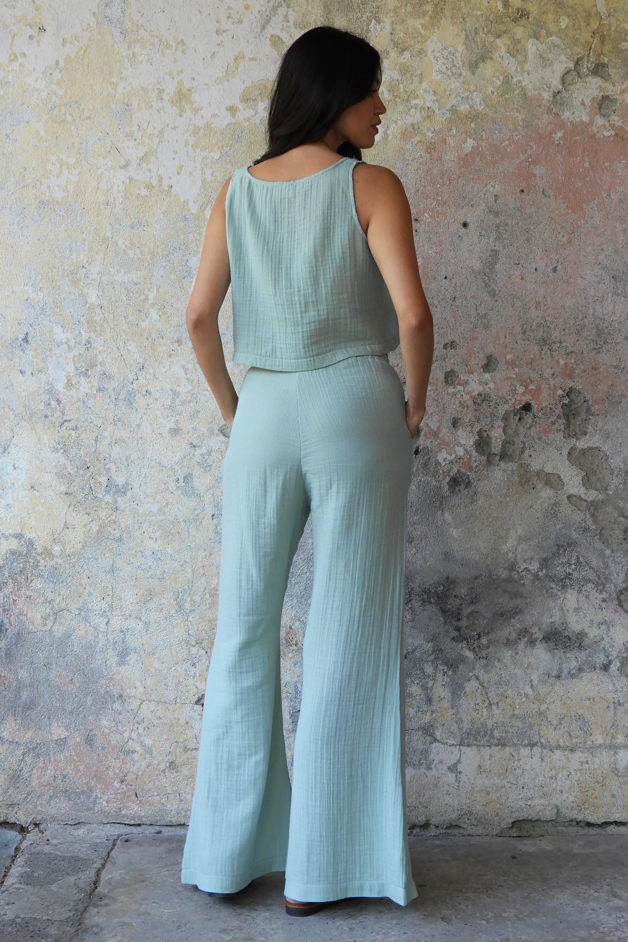 PALAZZO Women's 2Layer Organic Gauze Cotton Pants (Blue, Mint)