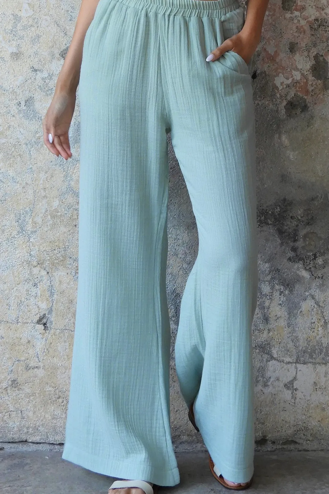 PALAZZO Women's 2Layer Organic Gauze Cotton Pants (Blue, Mint)