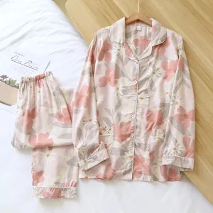 Pale pink satin and daisy flower pajamas