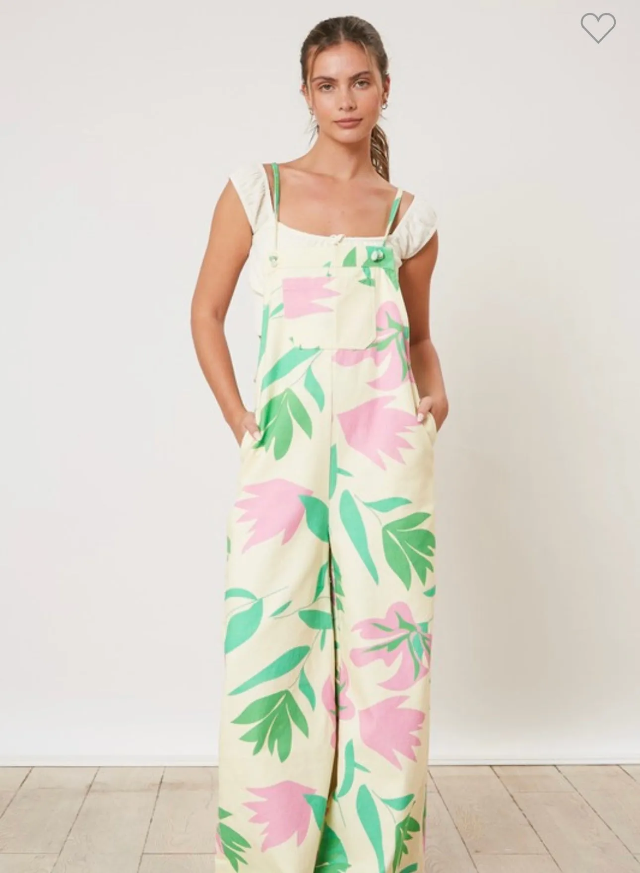 Pale Yellow Floral Overalls