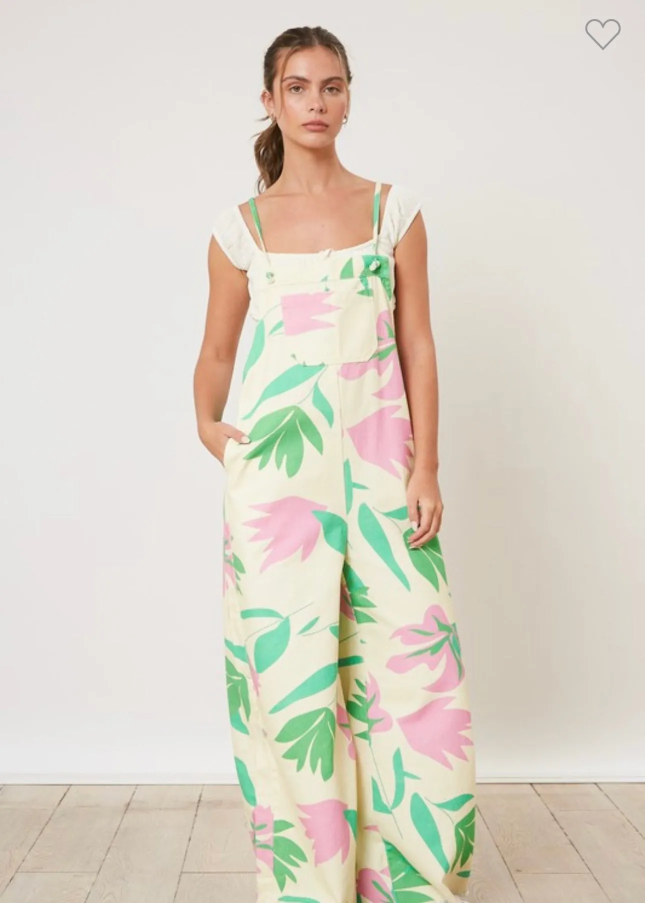 Pale Yellow Floral Overalls