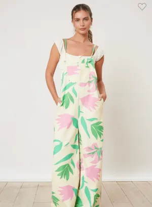 Pale Yellow Floral Overalls