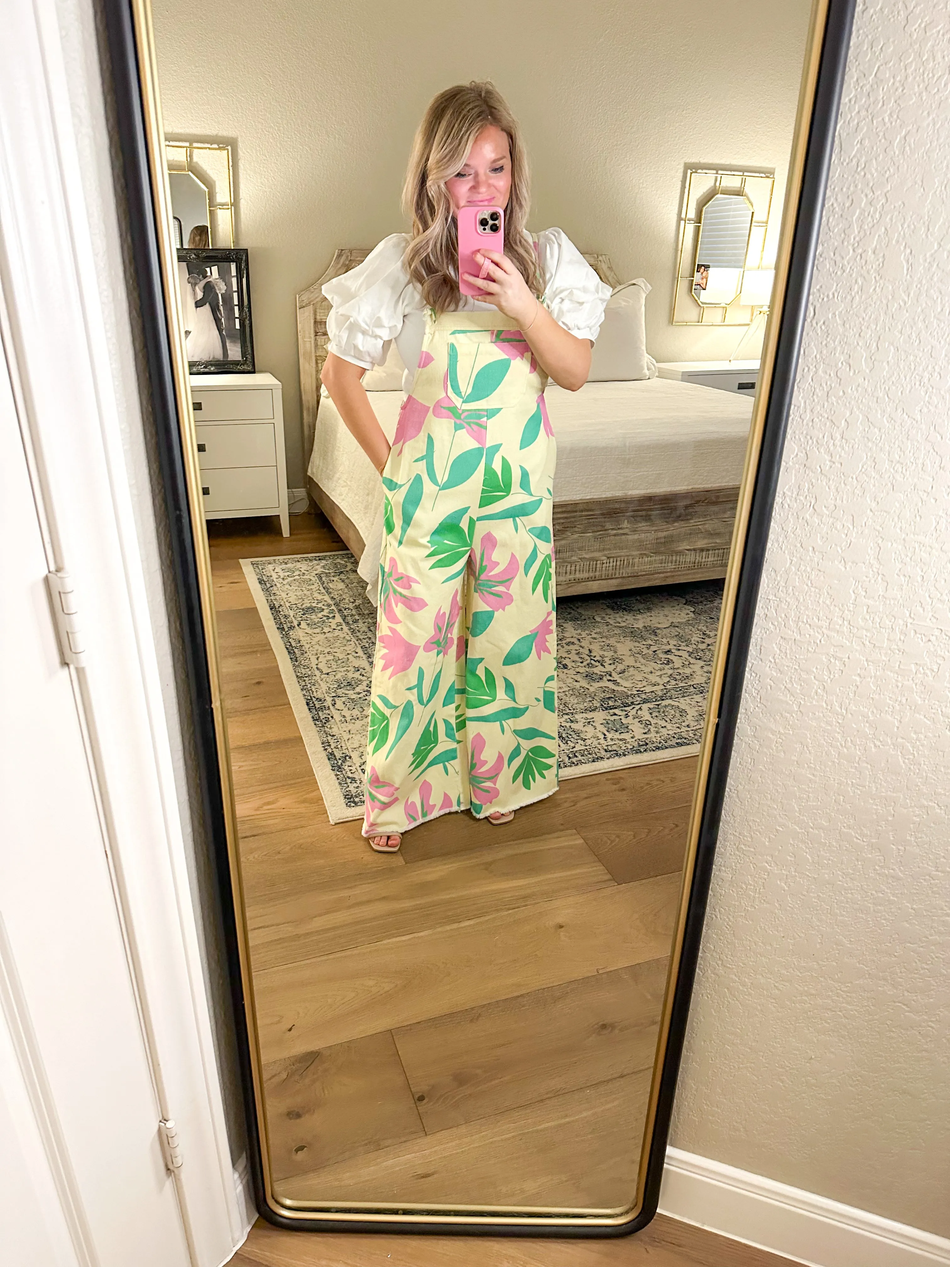 Pale Yellow Floral Overalls