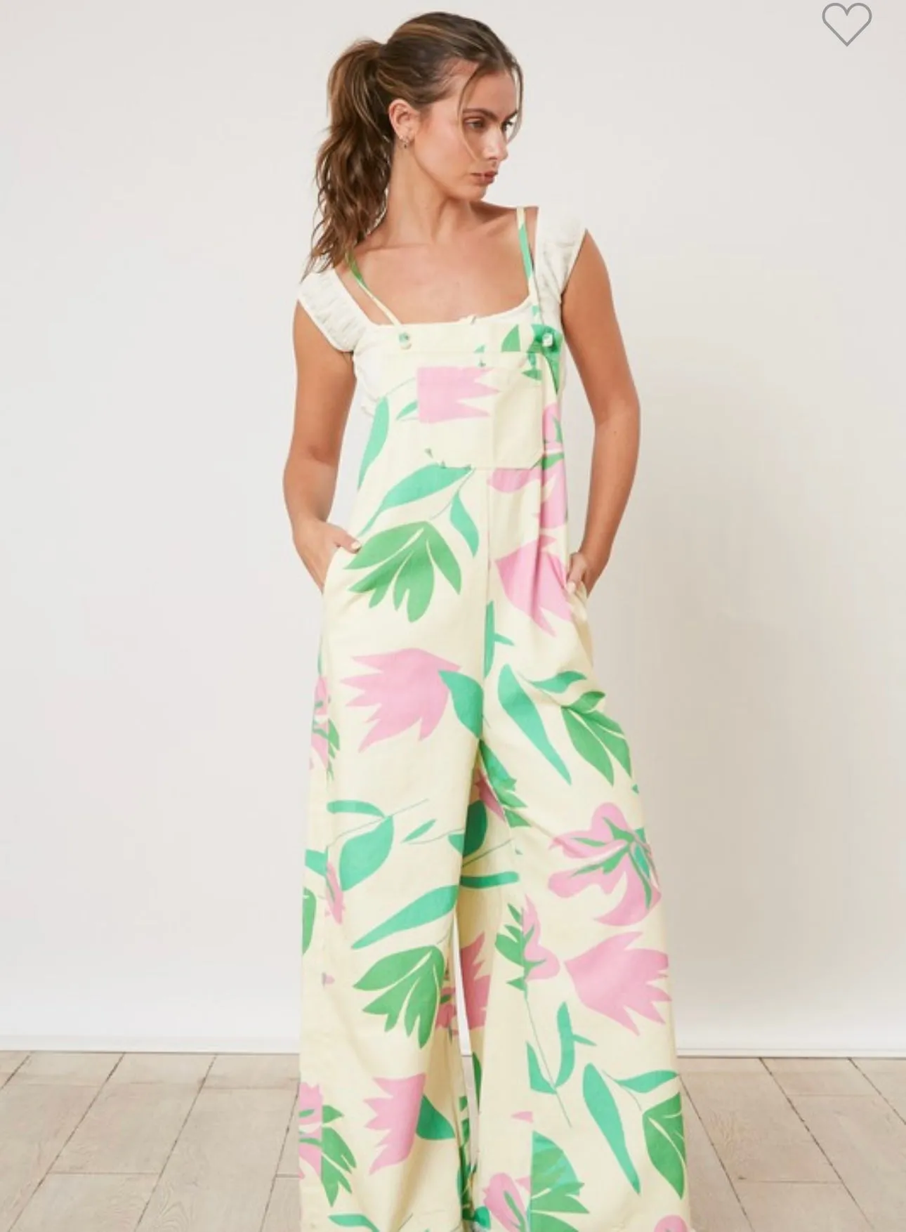 Pale Yellow Floral Overalls
