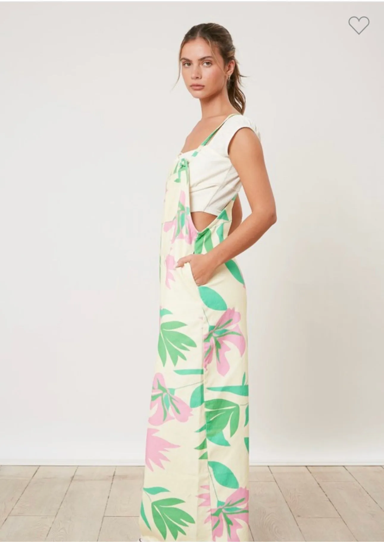 Pale Yellow Floral Overalls