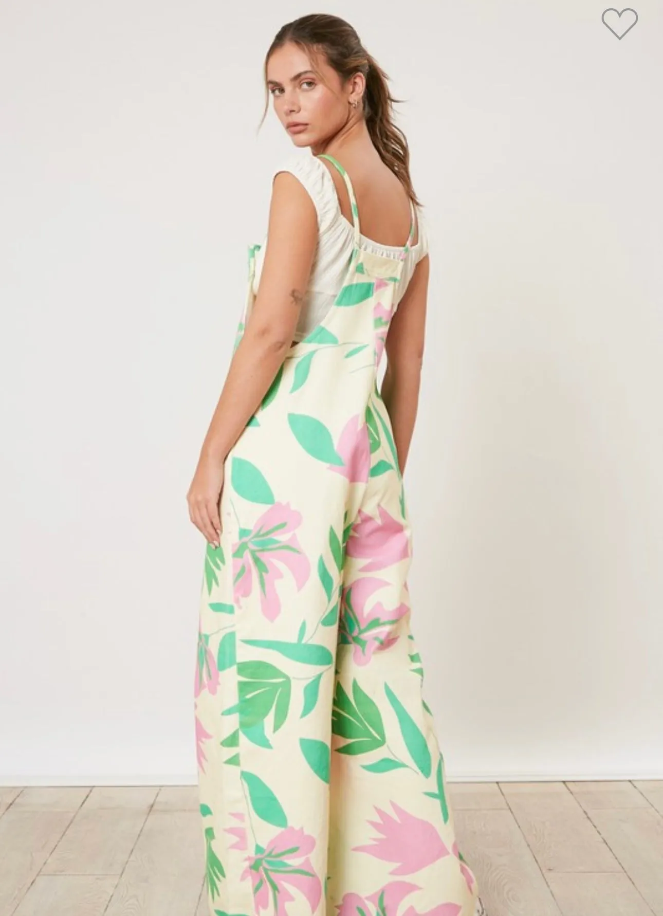 Pale Yellow Floral Overalls
