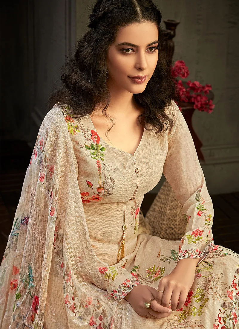 Pale Yellow Multi Embroidered Palazzo Suit